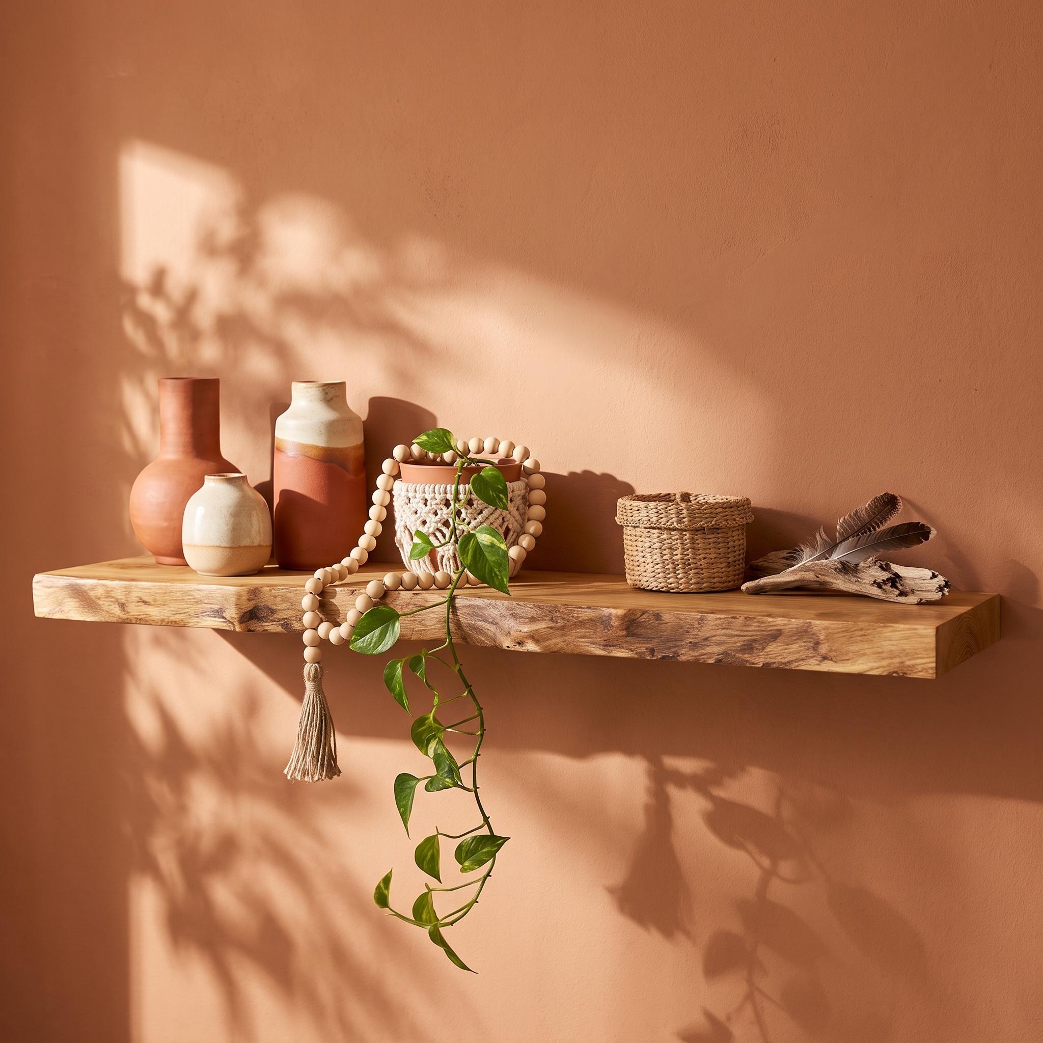 Solid Oak Live Edge Floating Shelf, Rustic Natural Wood Wall Decor 9