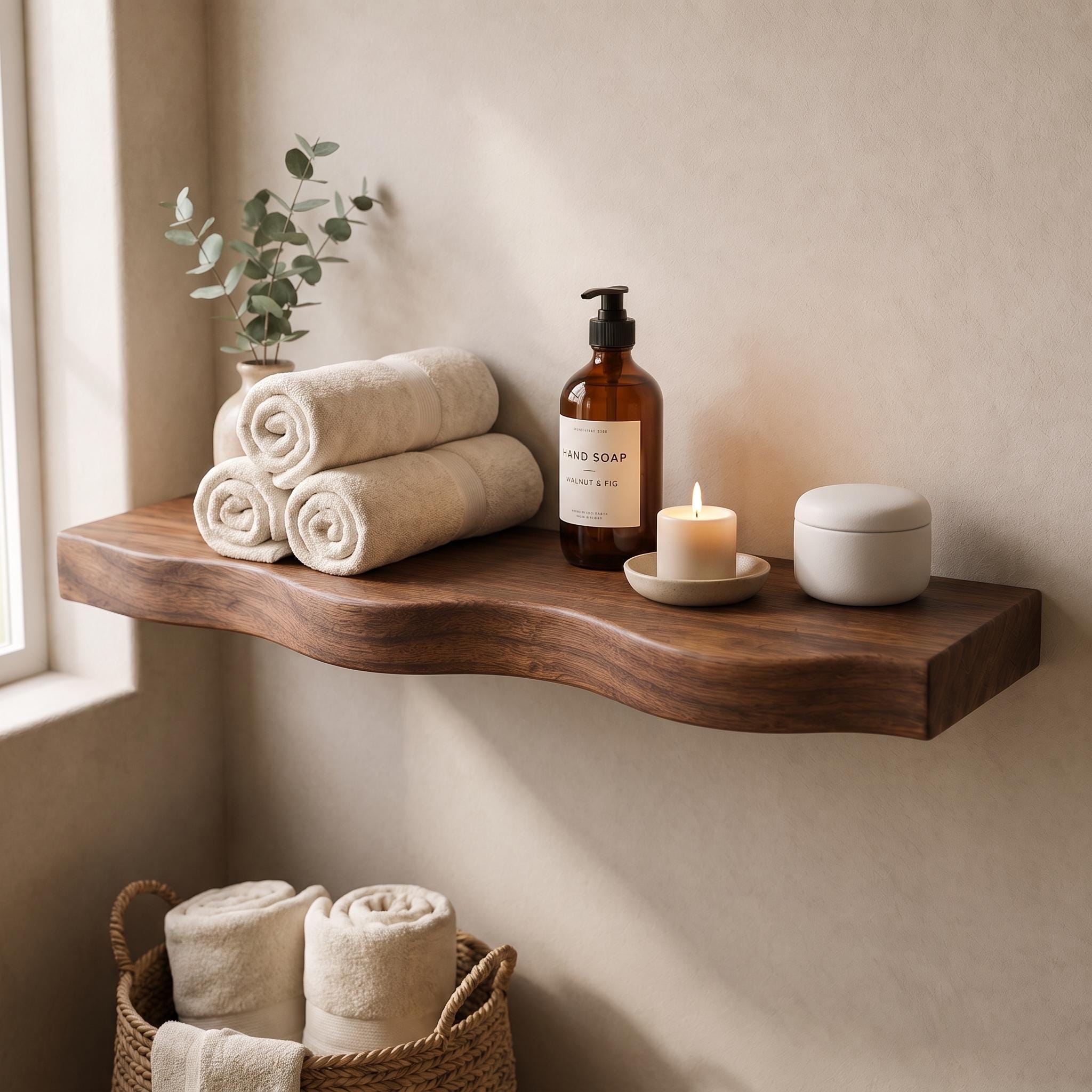 Wavy Walnut Floating Shelf, Handmade Solid Wood Wall Display 10