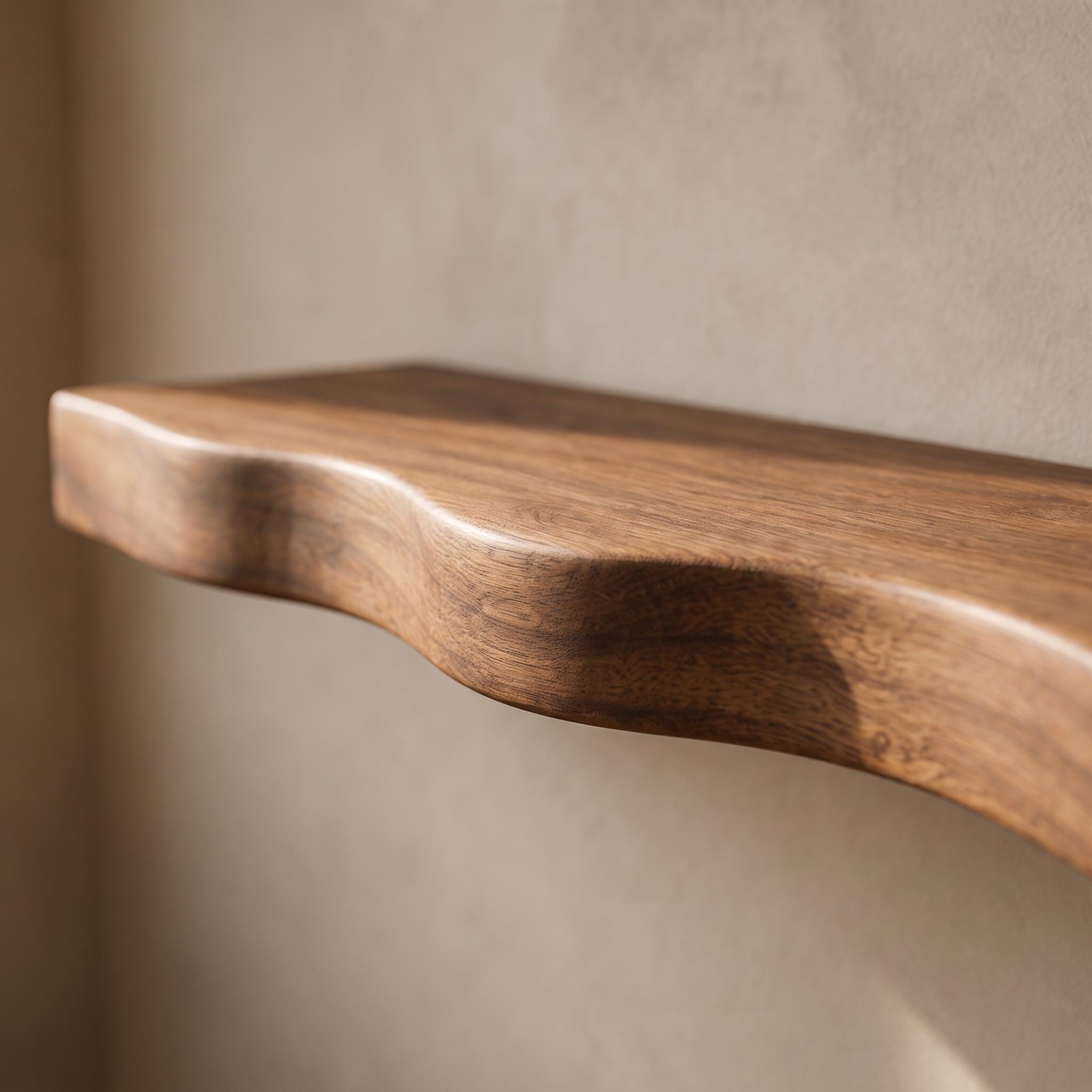 Wavy Walnut Floating Shelf, Handmade Solid Wood Wall Display 7
