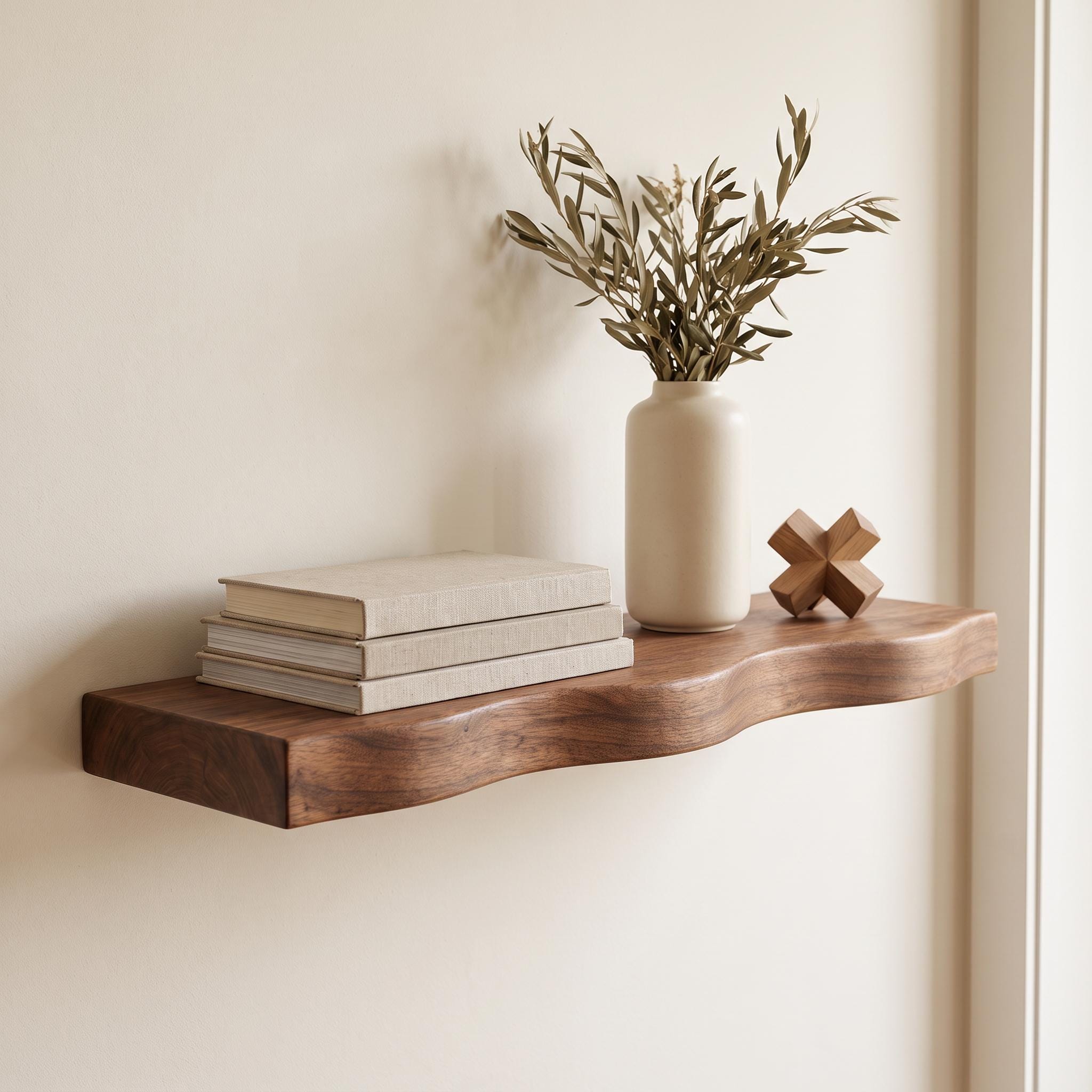 Wavy Walnut Floating Shelf, Handmade Solid Wood Wall Display 8