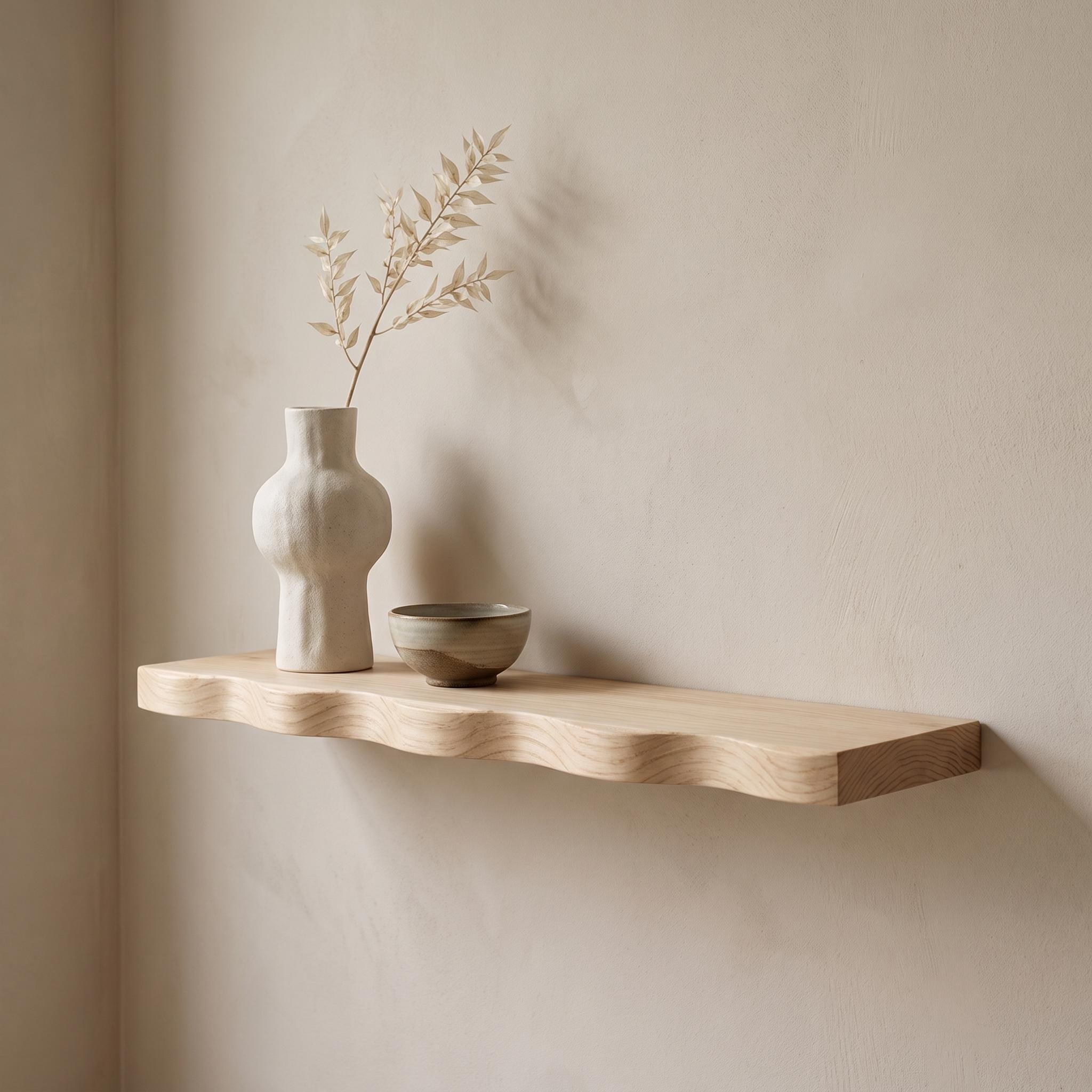 Wavy Fir Floating Shelf, Handmade Wall Decor, Natural Rustic Display
