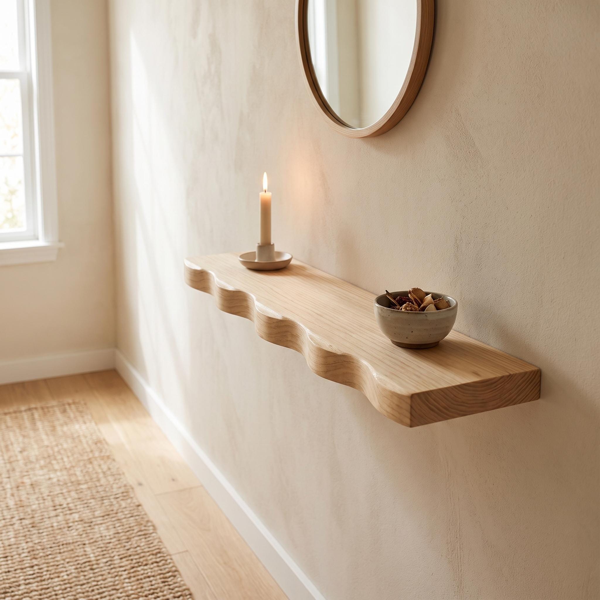 Wavy Fir Floating Shelf, Handmade Wall Decor, Natural Rustic Display 10