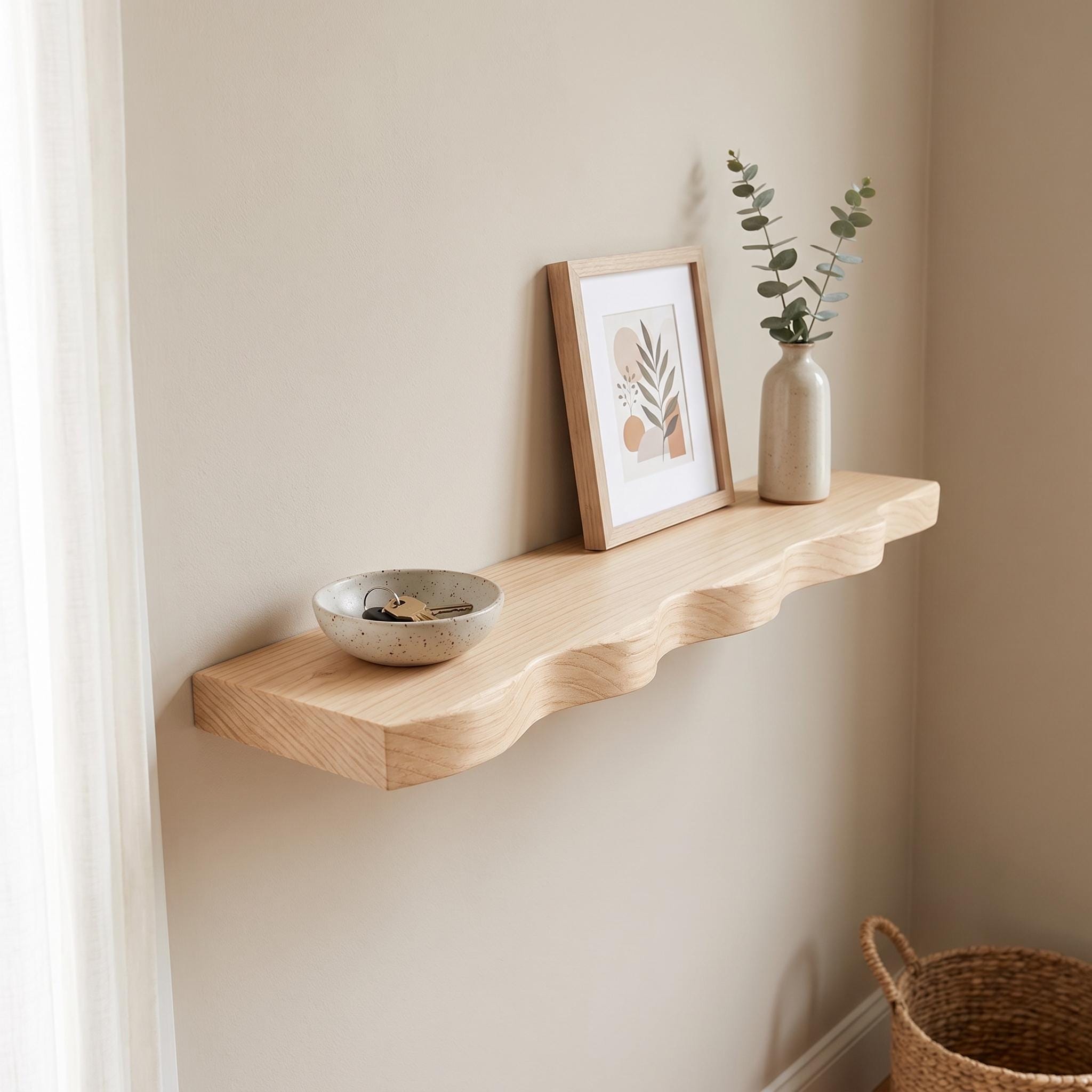 Wavy Fir Floating Shelf, Handmade Wall Decor, Natural Rustic Display 4