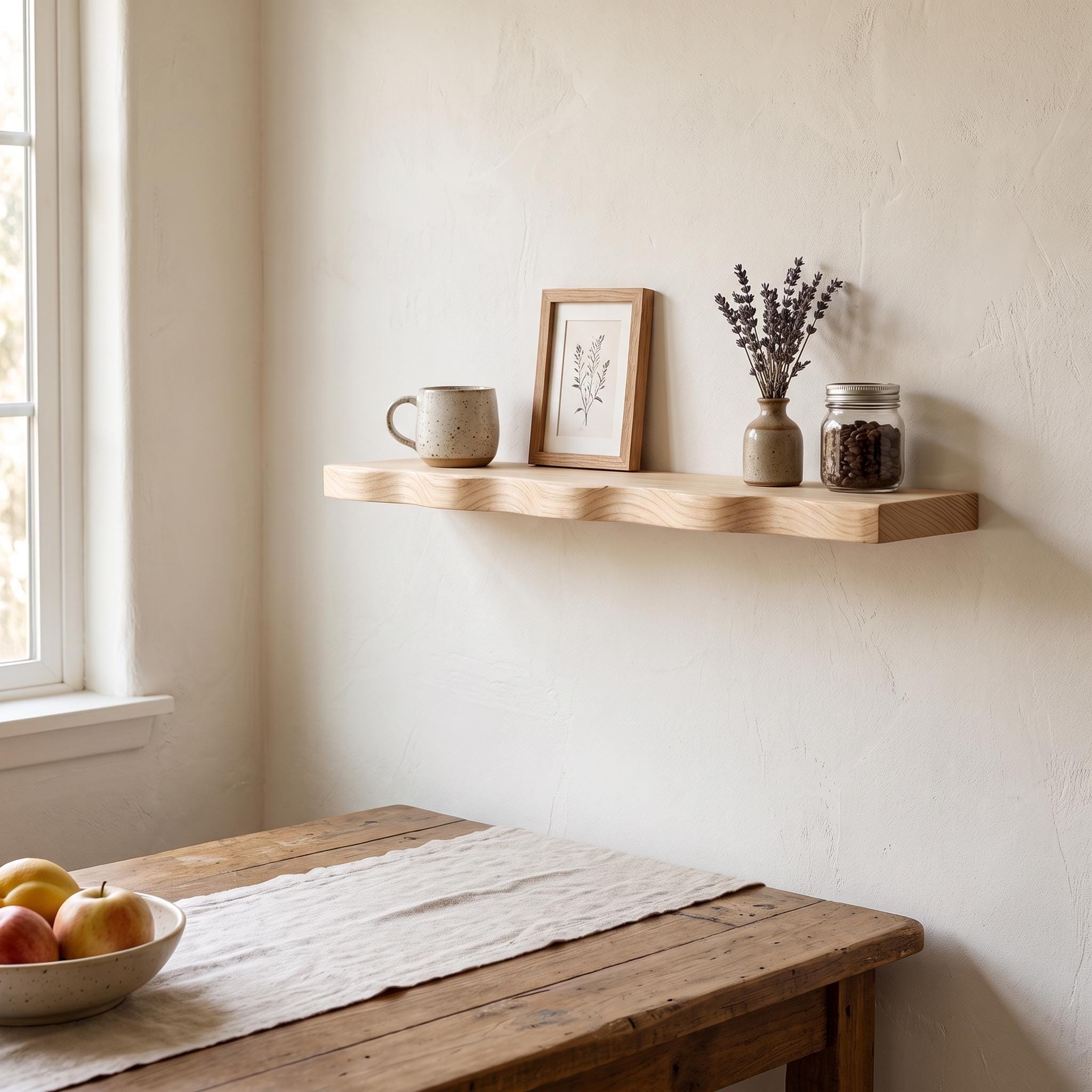 Wavy Fir Floating Shelf, Handmade Wall Decor, Natural Rustic Display 7