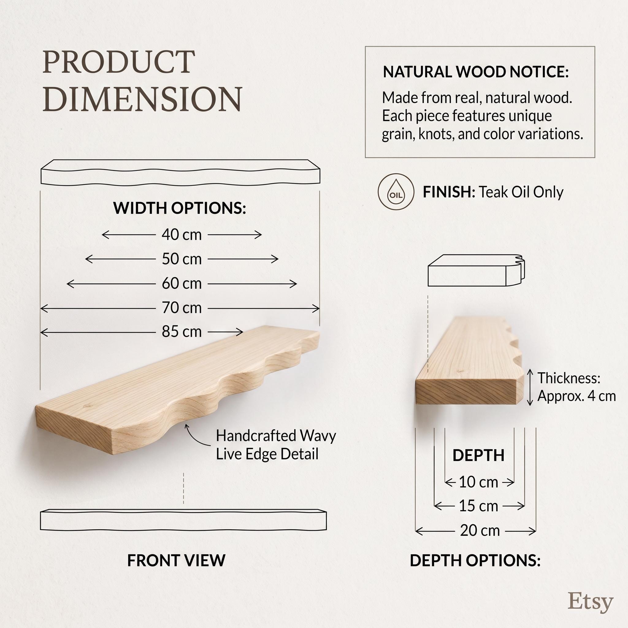 Wavy Fir Floating Shelf, Handmade Wall Decor, Natural Rustic Display 8