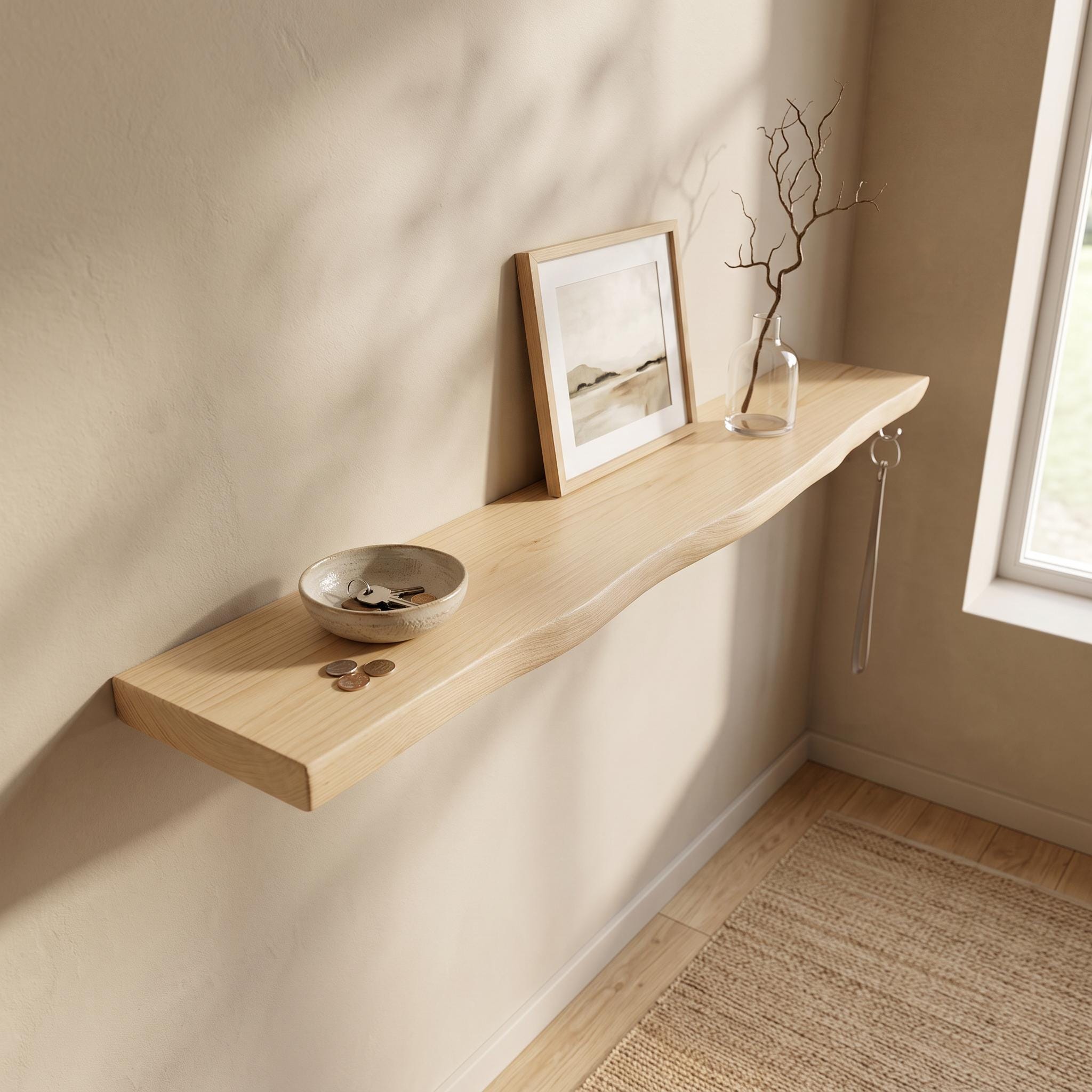 Wavy Spruce Floating Shelf, Handmade Organic Edge Wall Decor, Rustic Display Ledge 4